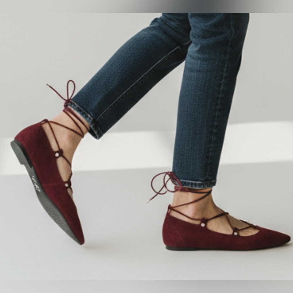 HALOGEN maroon suede lace-up pointy toe ballet flats size 8
